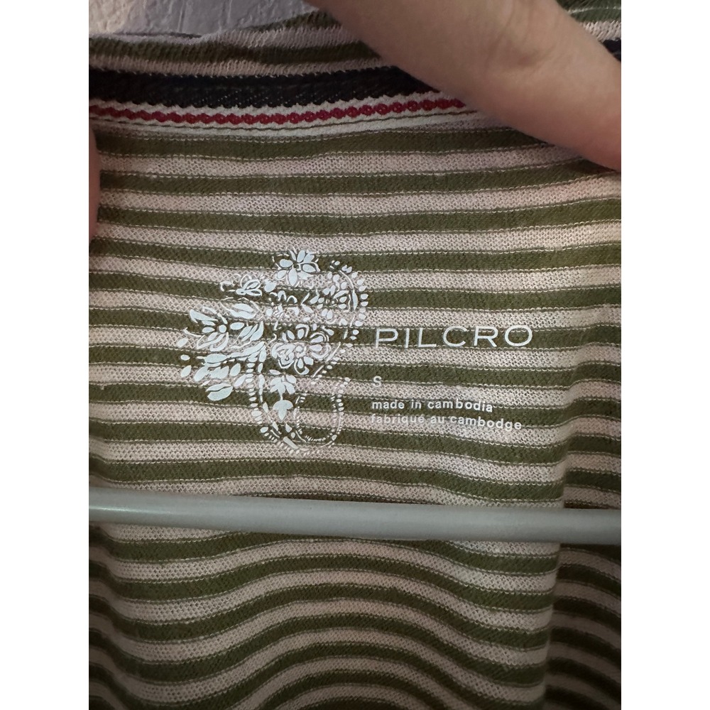 Pilcro Tank Top Size S Green Striped White Linen Cotton Sleeveless Scoop Neck - Picture 3 of 6